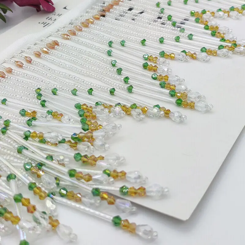 Tubo de vidro franja borla 16c - Beaded Trim Fringe avaliação e preço