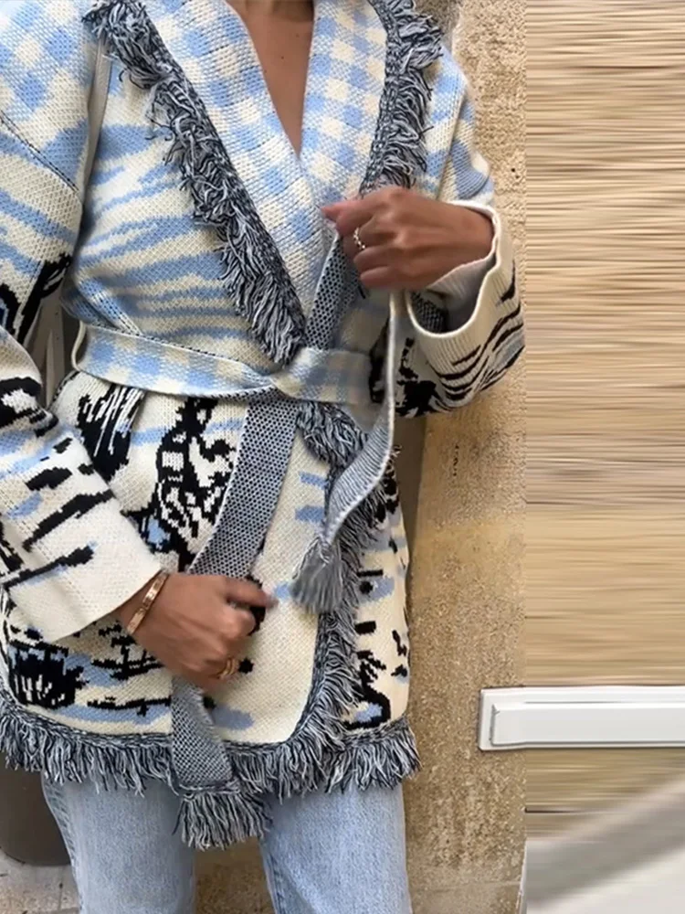 Cardigã Feminino de Tricô Esta - Tassel Fringe Trim avaliação e preço